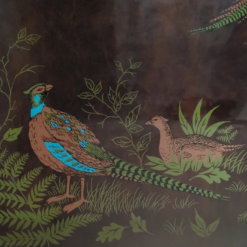 Elegant Brown Tray with Pheasant Bird Design Mid-century Modern MCM Vintage